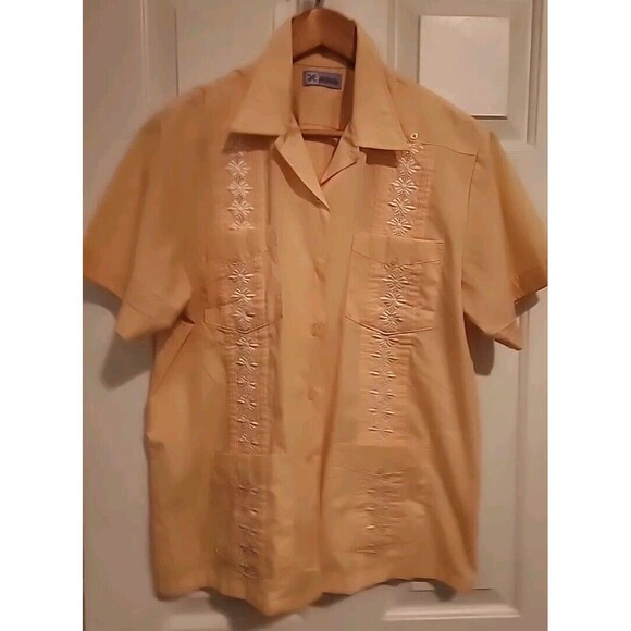 Haband Other - Haband Mens Button Up Shirt Yellow Embroidered Large